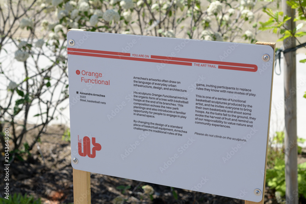Obraz premium label for Orange Functional, a pubic art sculpture, by Cuban artist Alexandre Arrechea, Toronto's Port Lands, right in front of the historic Old Fire Hall 30 (39 Commissioners Street)