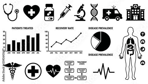 Medical Infographic Elements Monochrome Flat Vector Collection_26