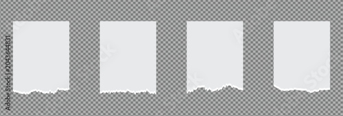  pieces  torn white paper with shadow. Isolated transparent background. High-quality paper rip overlay effect