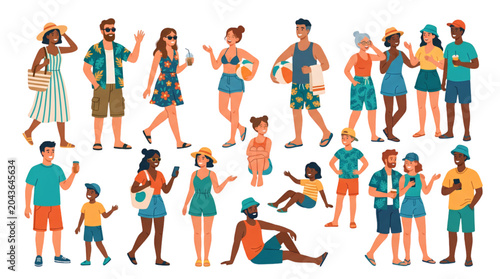 Tableau sur toile Collection of vector people in summer clothes character set for seasonal fashion