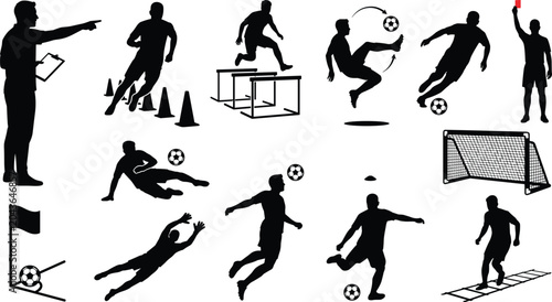 Foto Soccer Training Silhouette Vector Set with Coach Referee Red Card Football Playe