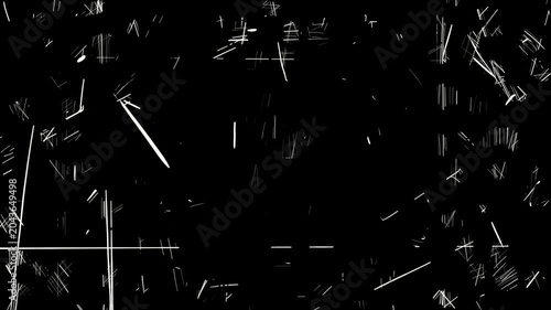 Drawing texture with white strokes on a black background. Stock video of chaotic hand drawn line hatching in 4K.