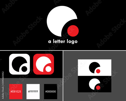 Minimalist Letter A Logo Design with Geometric Circle and Red Dot Element, Modern Abstract Alphabet Branding Identity Concept, Clean Vector Letter mark Symbol. Abstract a Alphabet Logo