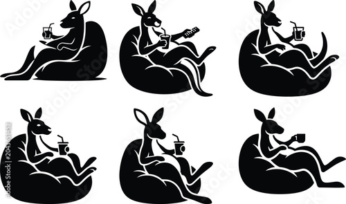 Foto A kangaroo lounging in a bean bag chair holding a drink bundle silhouette icon v