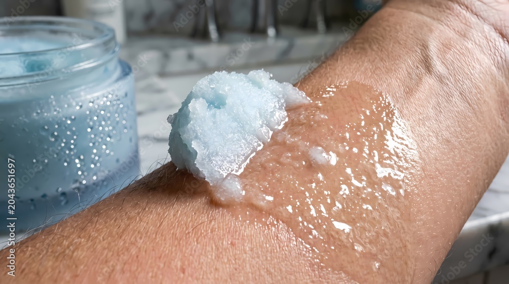 Fototapeta premium Close-up of exfoliating body scrub application on skin in spa setting