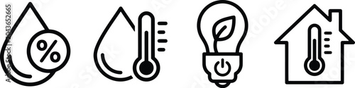 Eco friendly icons set for energy efficiency and sustainability in architecture and design