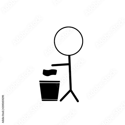 Stick man icon throwing rapper in dustbin, trash throwing icon