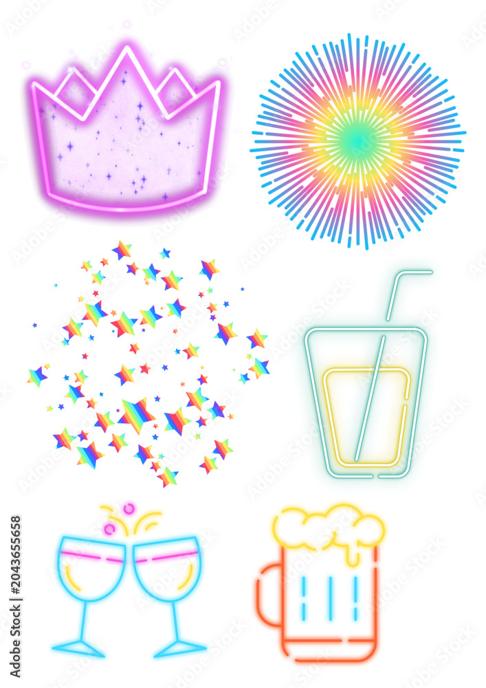 Fototapeta premium Neon Party Drinks Sign - Letreiro Neon de Drinks para Festa