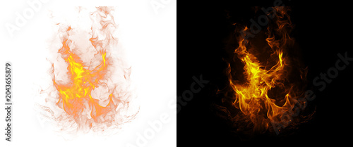 Foto Realistic fire flames on black and white backgrounds, blazing orange fire sparks