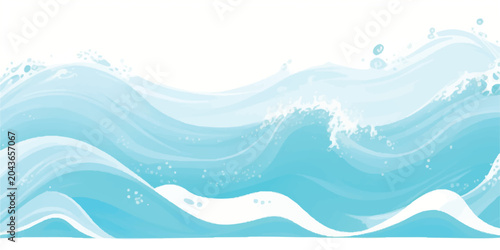 Obraz na płótnie Stylized blue ocean waves with sea foam bubbles flat graphic design abstract bac