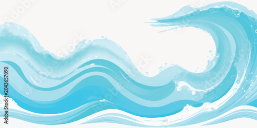 Bilde på lerret Crashing blue ocean wave with stylized sea foam and splashes vector graphic cras