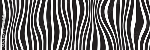 Black and white abstract background. Waves shape decoration. Optical illusion stripes style. Modern graphic design element with distorted lines concept for web, poster, flyer, card cover, or brochure