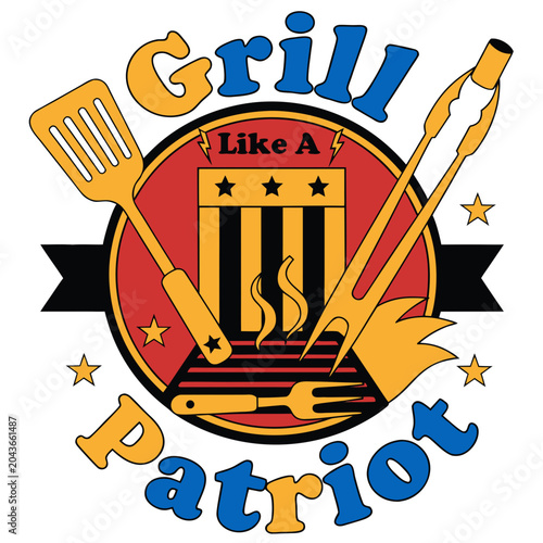 Grill like patriot eagle with barbecue tools and usa flag elements for national celebration.