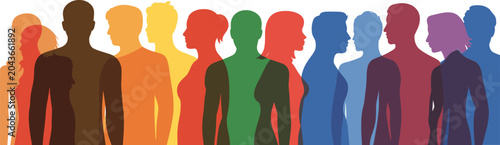 Abstract colorful human silhouettes vector illustration isolated on gray background for diversity, society, and community representation concepts