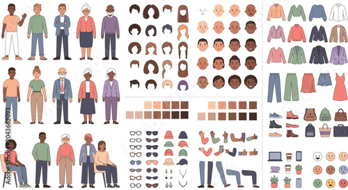 Φωτογραφία Diverse Character Creator Vector Kit Featuring Customizable People Avatars, Fashion Elements And Inclusive Human Design Parts