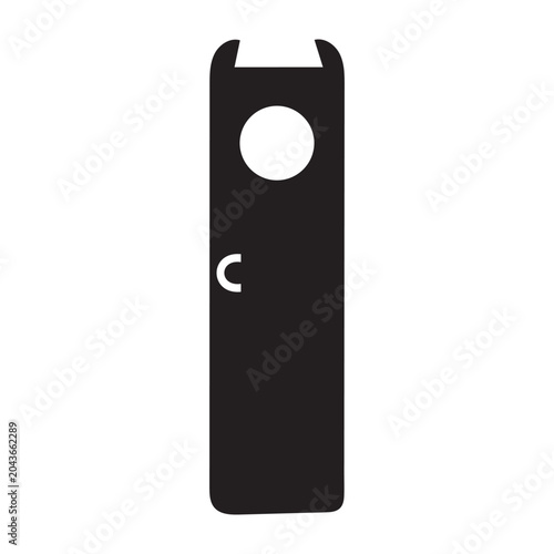 Black silhouette of a door hanger with a circular hole and a small crescent cutout