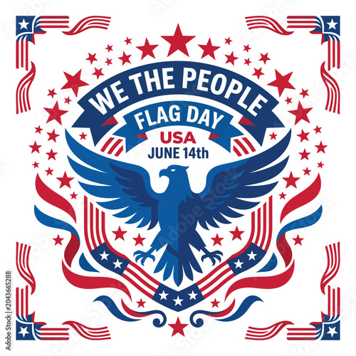 Patriotic usa flag day t-shirt with american eagle, stars, and stripes, june 14th celebration