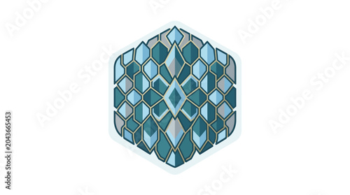 Billede på lærred A geometric hexagonal emblem featuring intricate blue and silver crystalline patterns