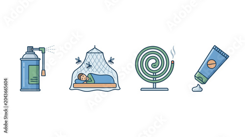 Bild auf Leinwand A set of four vector icons representing various methods for protection against mosquitoes and insects