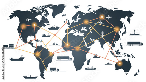 Colorful world map with country icons and pins showing global connections and travel highlights Vector