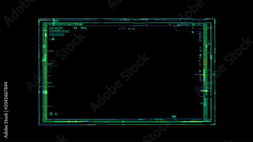 Glitch background with digital frame. Abstract noise lines and geometric distortion border for modern screen display. Cyber visual error effect as interface technology design element.