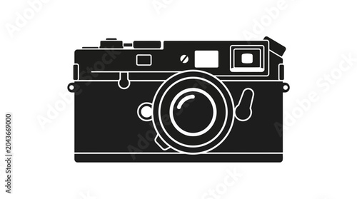 Bild auf Leinwand A minimalist black and white icon of a vintage rangefinder film camera