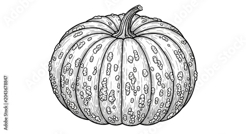 Bild auf Leinwand Detailed black and white line art illustration of a textured pumpkin