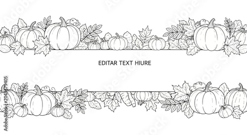 Photos Hand drawn sketch illustration of pumpkins and autumn leaves border frame