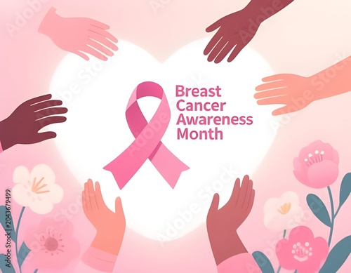 Breast Cancer Awareness Pink Ribbon Illustration for Breast Cancer Awareness Month