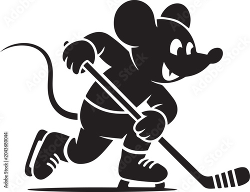 Canvas Print Cartoon rat or mouse an ice hockey player illustration
