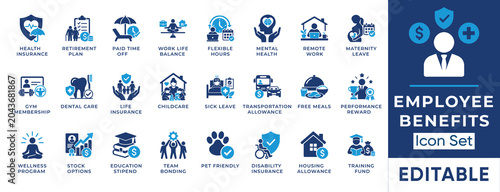 Tableau sur toile Employee benefits and corporate perks solid icon set