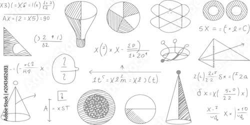Bild auf Leinwand STEM Education Background with Mathematical Formulas and Geometric Shapes