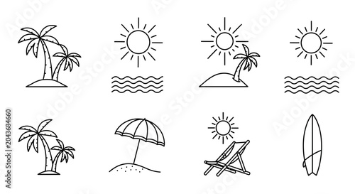 Quadro su tela Set of hand drawn beach and summer vacation doodle icons.