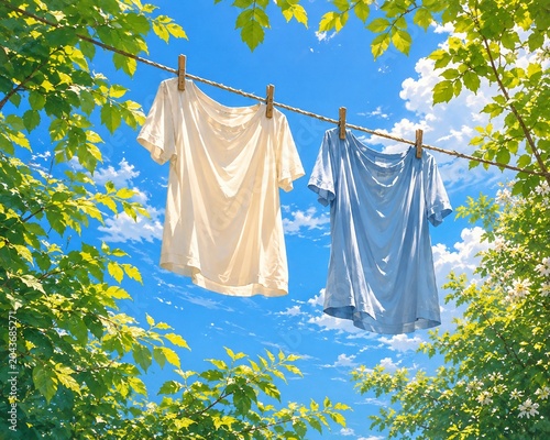 Fresh Laundry Drying Outdoors on a Sunny Summer Day