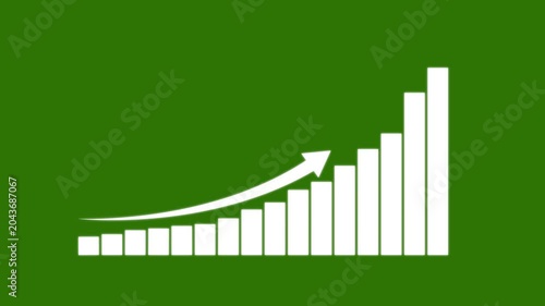 White bar graph with increasing height and a left-pointing arrow indicating growth on a green background