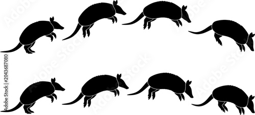 Bild auf Leinwand Set of armadillo silhouettes in various jumping and running poses for wildlife d