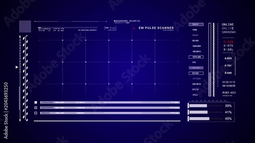 Scientific Research Data Interface Futuristic HUD Sci Fi 2D texture. Blue background