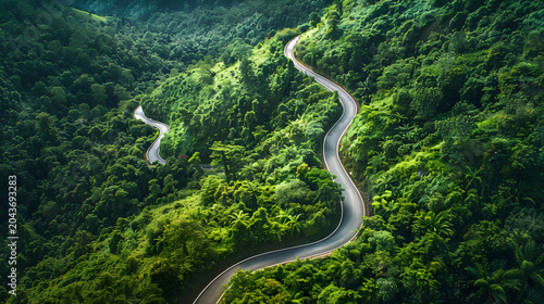 Aerial Drone View of Winding Mountain Road Leading to Nilachal