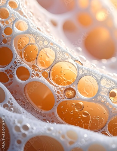 A close-up view of frothy bubbles in various sizes and shapes