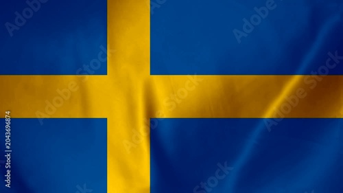 Waving Swedish flag with blue and yellow colors creating a patriotic and nationalistic symbol of Sweden