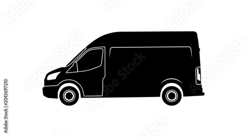 Black delivery van silhouette vector icon for logistics and commercial cargo transport services