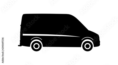 Black Delivery Van Silhouette Icon on White Background for Logistics and Courier Shipping Concepts
