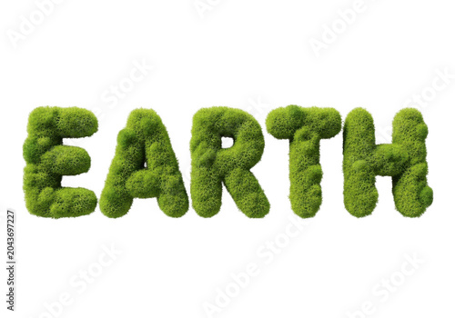 Earth text made of green grass with nature background isolated on transparent background