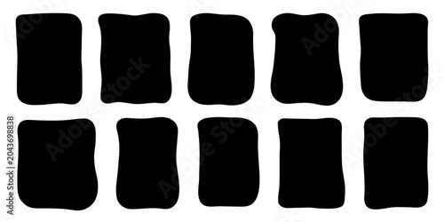 Tableau sur toile Set of 10 irregular wavy rectangle silhouettes, organic hand drawn rounded frames and abstract blank sticker templates, organic blank labels and design elements isolated on white background