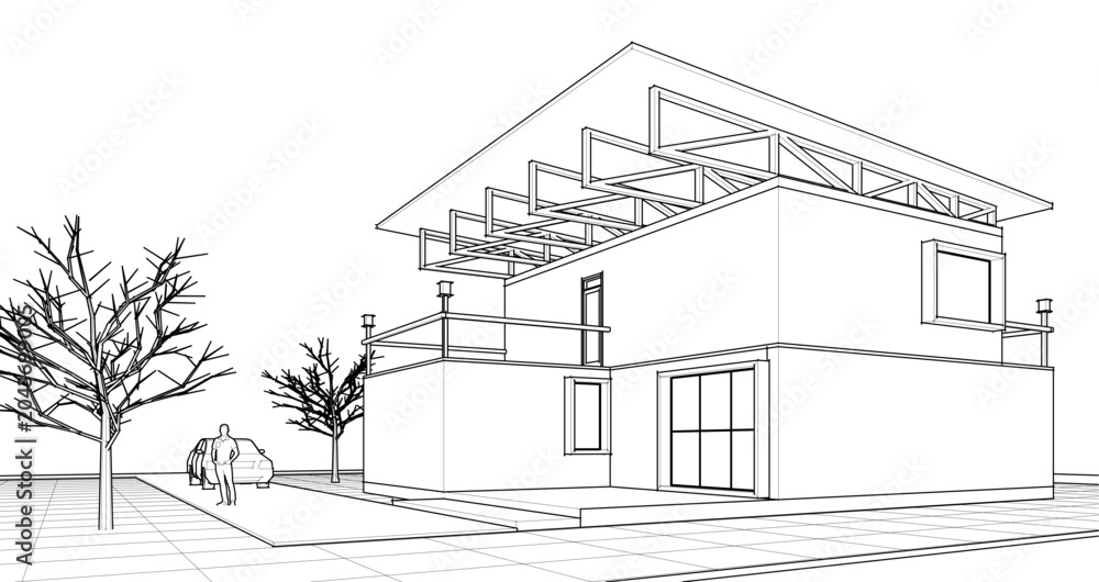 Fototapeta premium modern house 3d illustration