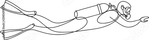 Fotografie Continuous single one drawn scuba diver line underwater in the sea
