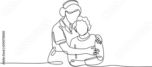 Canvastavla A young girl nurse hugs an elderly woman