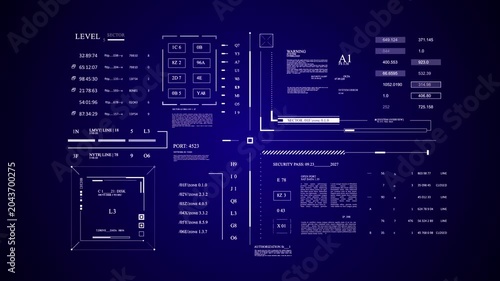 Interactive Data Monitoring Interface HUD Sci Fi 2D texture. Blue background