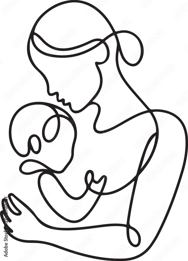 Obraz premium Abstract mother with a child in continuous one line drawing art style. Mother`s Day card. one line Icon drawing