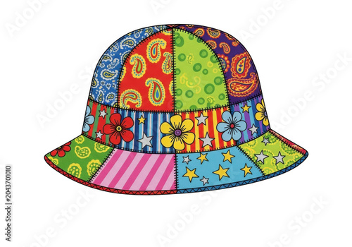 Colorful hat with floral and fruit pattern isolated on transparent background
